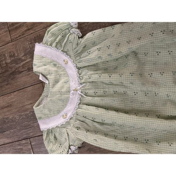 Vintage Rose Cottage Kid's Green gingham one Piece eyelet Romper Size 18M - Picture 8 of 11